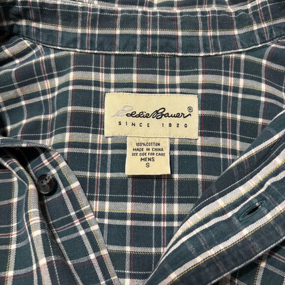 Eddie Bauer Green Plaid 100% Cotton Button Down Shirt Men’s Small Long Sleeve - Picture 6 of 12